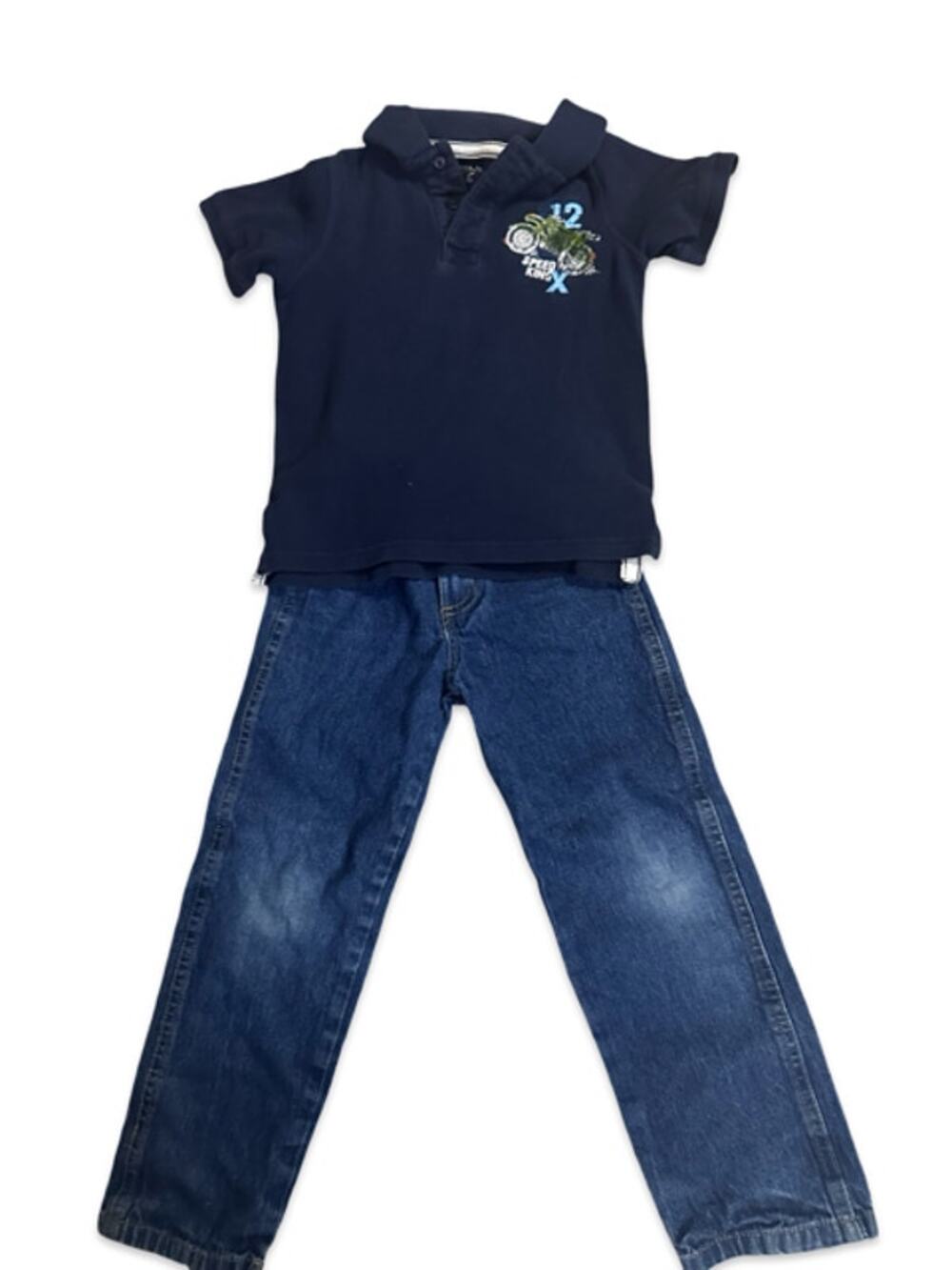 Sonoma Boys Outfit Size 5/6 Navy Polo Shirt & Blue Jeans Size 6 Casual Set